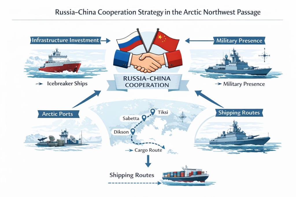Diagram main concept or process terkait Cara Russia China Rebut Northwest Passage 2026