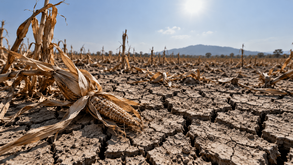 Lahan pertanian di Lampung yang kering kerontang dan retak-retak akibat dampak fenomena iklim El Nino yang sangat kuat.
